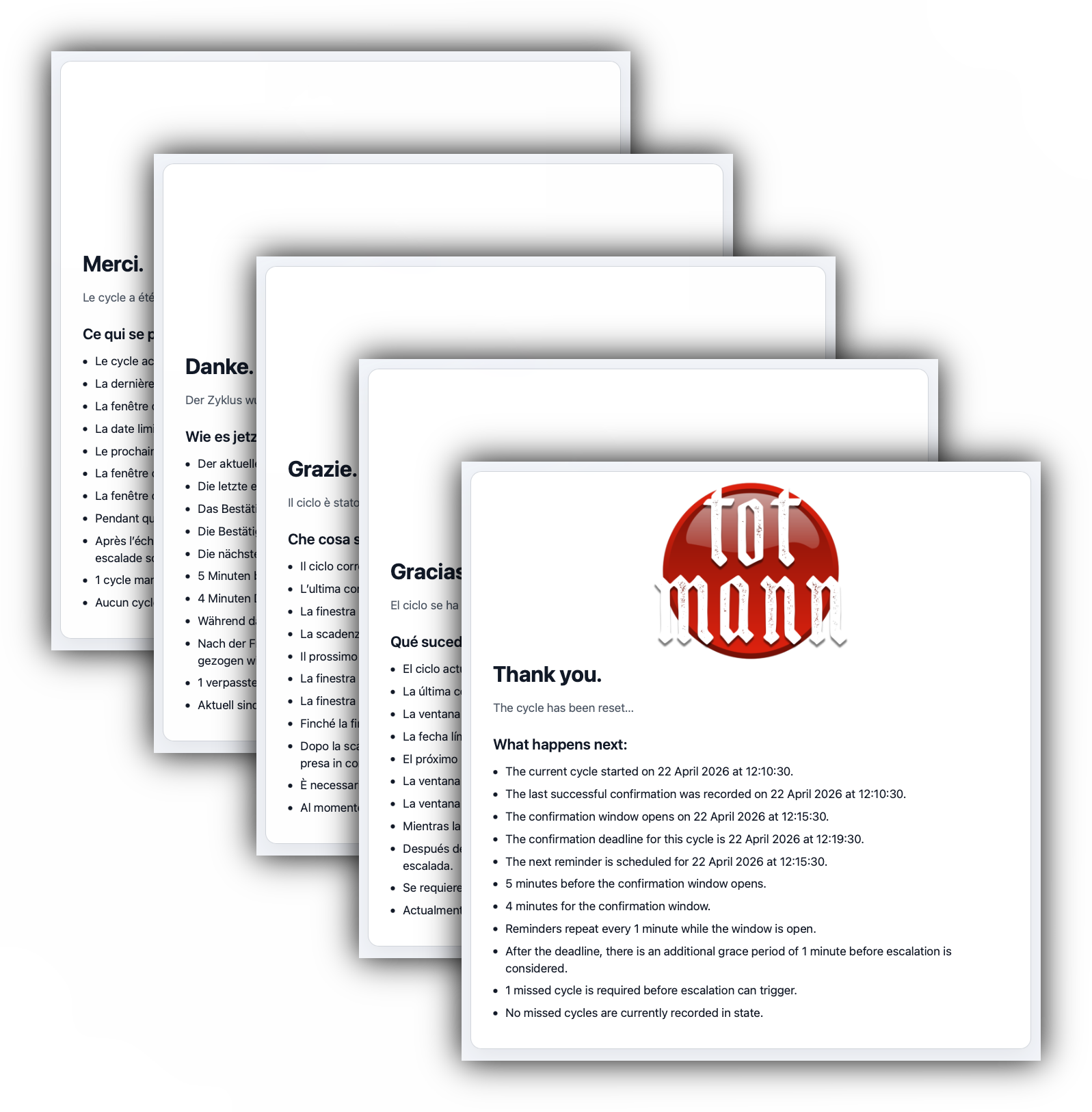 Stacked preview of totmann message pages.